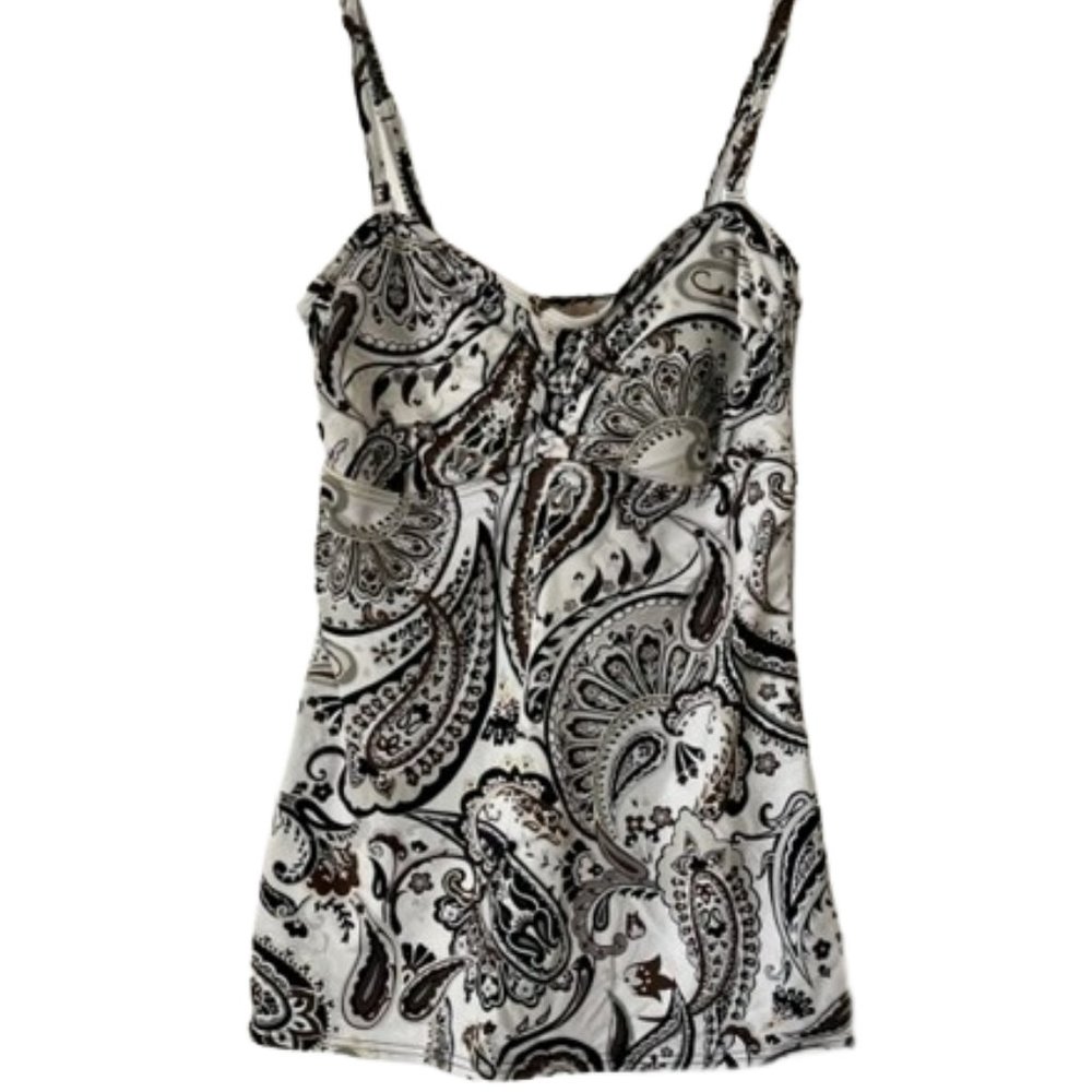 Lands' End B/W Paisley Adjustable Tankini - Black/White - 10 - Picture 2 of 9